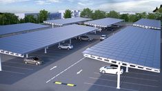 an artist's rendering of solar panels and cars in a parking lot