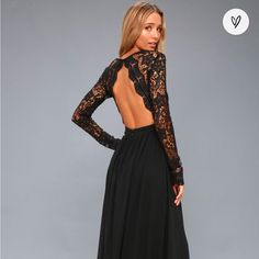 Brand: Lulus Long Black Lace Dress Never Worn. Still In Packaging With Tags Dress Is $90 On Website But Before Shipping Costs Long Sleeve Lace Maxi Dress, Awaken My Love, Black Lace Dress Long, Formal Dresses With Sleeves, City Hall Wedding, Black Dress Formal, Love Black, Lace Dress Long, Black Long Sleeve Dress