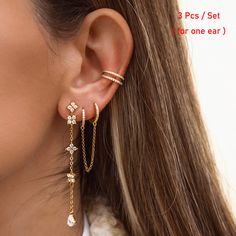 TIANDE Gold Color Long Chain Earrings Set for Women Zircon Ear Cuff Piercing Drop Earrings Fashion Ear Piercing Chain, Cuff Piercing, Piercing Chain, Ear Cuff Piercing, Long Chain Earrings, Chain Women, Long Chain, Chain Earrings, Set For Women