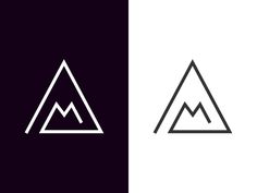 two logos with mountains in the middle and one on the bottom, both black and white