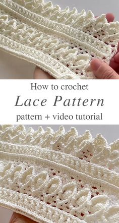 the crochet lace pattern is shown in two different stages, including being used to make