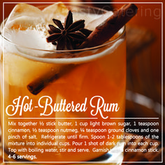 the recipe for hot buttered rum is shown in an image with cinnamon and star anise