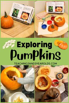 pumpkins and books with the words exploring pumpkins