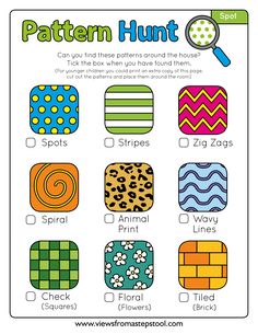 the pattern hunt worksheet for kids to learn how to make their own patterns