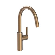 a brass colored faucet with the handle extended to it's side spout