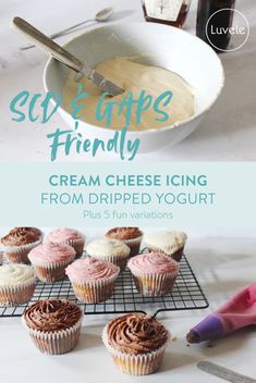 an image of some cupcakes on a cooling rack with icing next to them