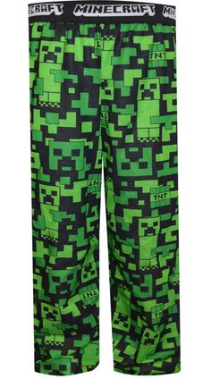 Perfect for Minecraft fans! These flame resistant, lightweight pajama pants for boys feature an all-over print with the iconic Minecraft Creeper and TNT in a pixelated pattern. Perfect comfortable clothes for relaxing and playing his favorite game! Elastic waist, pull on styling. Boys Pjs Pants, Art Pants Boys, Boy Pjs Pants, Scenecore Aesthetic Outfit, Creeper Pillow, Minecraft Outfits, Cool Pool Floats, Silly Clothes, Pants For Boys