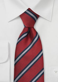 Crimson Red British Striped Kids Neck Tie | Sized for 8 -12 Year Olds Mens Neckwear, Burgundy Tie, Shirt With Tie, Tie Matching, Crimson Red, Mens Neck Ties