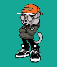 a cartoon cat wearing glasses and a hat