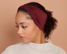 Our new Twist Stretch Headbands are easy, stylish and effortlessly chic.  They make the perfect year round  hair accessory.  Made of mostly viscose fabric (wood pulp), they are incredibly soft, and the spandex allows the headband room to stretch, while maintaining its comfort.   With a barely there seam, you can choose where to place the twist.  In the front, or on the side, you're sure to have attention on you.   .  Visit our new shop http://etsy.com/shop/fraisbybreezytee .  Circumference appro Stretch Headband, Turban Headbands, Teen Vogue, Turbans, Viscose Fabric, Style Expert, Hair Accessories Headbands, Martha Stewart, Burgundy Red