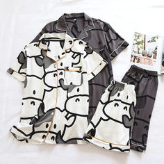 Pajamas Women's Fashion Women's Summer Fashion Cute Nightgowns, Cute Cow Print, Shorts Pajamas, Couple Pajamas, Summer Couples, Cute Cow, The Cow, Cute Pajamas, Pajama Sets