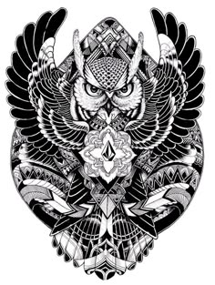 an owl tattoo design on a white background