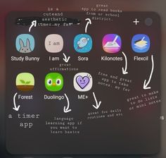 an iphone screen showing the different icons for each app, and how to use them