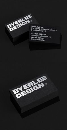 two business cards designed to look like they are black and white with the words byerle design on them