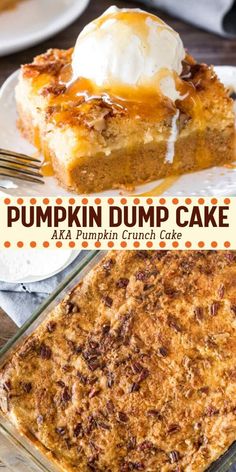 pumpkin dump cake with ice cream on top