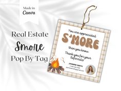 Smores Tag, Client Gifts ,Real Estate Template, Realtor Marketing ,Printable Gift Tags, Client Appreciation, marshmallow Looking for a unique way of showing client appreciation? These eye catching, printable Smore Pop by gift tag template are the perfect real estate marketing thank you tags you can include in your client gifts ! Download today and STAND OUT among others.  You can also browse our collection of professionally crafted templates, tools, and resources tailored specifically for realtors. Each product has been designed by a real estate expert to help you stand out in a competitive market. We have everything you need to simplify your workflow, impress your clients, and boost your sales. Take your real estate game to the next level with RVA Creations ❗Please note that this is a Dig Client Gifts Real Estate, Smores Pops, Client Appreciation, Gift Tag Template, Real Estate Templates, Realtor Marketing, S'mores, Client Gifts, Tag Template