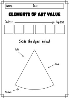 the elements of art value worksheet for students to use in their own class