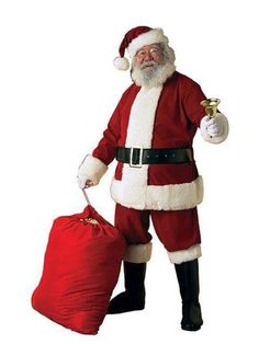 a man dressed as santa claus standing next to an oposse in a sack