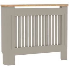 a grey wooden headboard with slats on the top and bottom, against a white background