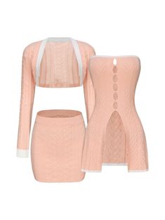 Kelli Knit Set (Peach) (Final Sale) Luxury Peach Festive Sets, Luxury Fitted Pink Sets, Luxury Long Sleeve Peach Set, Elegant Peach Embellished Sets, Peach Cardigan, Nana Jacqueline, Fall Mood, Natural Curves, Knit Set