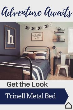 Adventure awaits with the Trinell Metal bed! Create a #bedroom oasis for your child with a clean color palette of white, navy and brown. Metal frame beds are on trend, a tribute to the past with a new modern flair. #bedroomideas #kids Metal Bed, Boy Bedroom, Big Boy Room, Bed Sets, Boys Bedrooms, Metal Beds, Murphy Bed