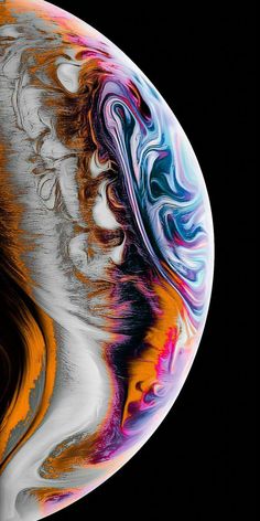 an iphone with colorful swirls on the screen and black backgrounge background