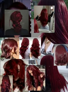 red hair 2 Toned Red Hair, Fusha Hair, Oxblood Hair, Red Hair With Black Tips, Vampire Red Hair, Red Hair Formulas, Cherry Red Hair Color, Red Hair Curly, Crimson Red Hair