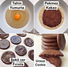 chocolate cookies and eggs are being made in different ways