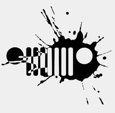 a black and white logo with paint splatters on it's bottom half