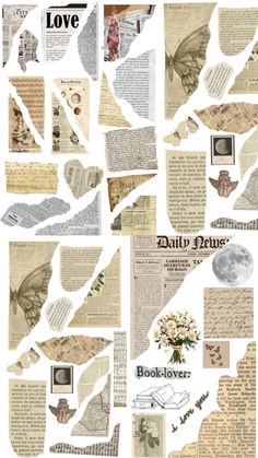 an old book page collage with paper cut outs