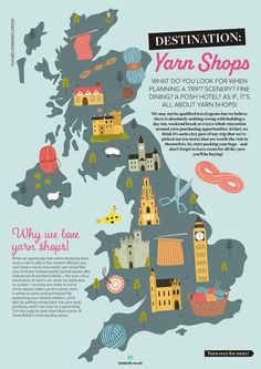 an illustrated map with many different things to see in the country, including shops and restaurants