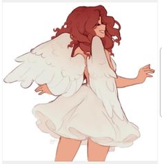 an angel with red hair and white wings