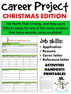 a christmas project with the words job skills and an image of a snowman on it