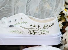 ✍Dear guests,  Welcome to my store and choose private custom-made embroidery shoes.  If you have any custom needs, I will embroider a shoe for you according to the pictures, ideas and words you send. At the same time I can also accept the urgent production. I can deliver the shoes to the express company within a week. I only need you to pay some urgent fees. You can receive the goods within the time you need. . If I can't make it for you I'll handle the refund for you. ✍Price includes: Vans shoe Bridal Vans, Embroidered Wedding Shoes, Shoe Embroidery, Wedding Vans, Embroidered Vans, Slip On Vans, Embroidered Patterns, Tie Sneakers, Vans Shoe