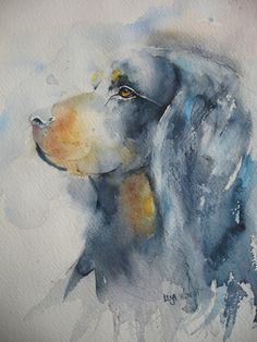 a watercolor painting of a dog's head