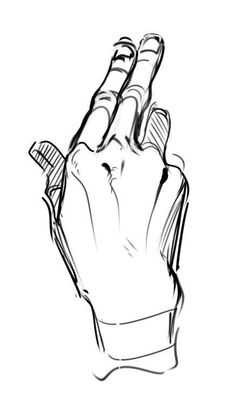 a black and white drawing of a hand holding something in it's middle finger