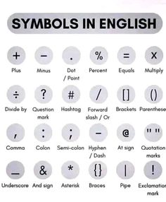 symbols in english are displayed on a white sheet with black writing and numbers below them