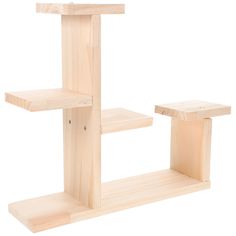 a wooden shelf with two shelves on each side