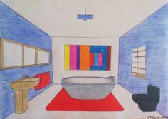 a drawing of a bathroom with a tub and sink