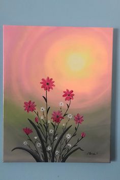 Photos Of Flowers To Paint, Simple Sun Painting Ideas, Happy Canvas Painting Ideas, Painting Ideas With Flowers, Sun Painting Ideas On Canvas, Some Paintings, Disney Acrylic Painting Easy, Canvas Painting For Mom, Follow Along Painting