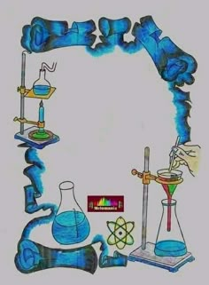 an image of science related artwork in blue and green colors on a white paper background