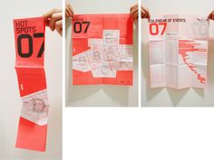 three different views of red and white paper with numbers on it, one showing the location of hot spots