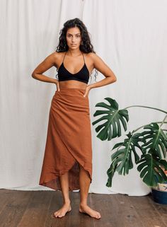 Raw Cotton/ Linen Brown Rust Wrap Skirt - Etsy Rust Wrap Skirt, Russet Skirt, Boho Wrap Skirt, Wrap Skirt Outfit, Earthy Chic, Mode Hippie, Organic Clothing, Skirts Online, Linen Skirt