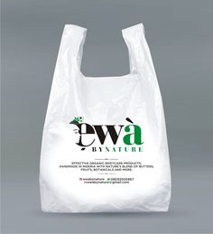 a white plastic bag with the logo ewa by nature on it