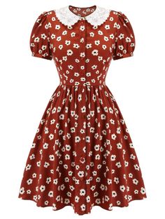 Floral puff perfection awaits in Retro Stage's Red 1960s Floral Puff Sleeve Flared Dress. Embrace vintage-inspired florals with flair. Retro Stage, 60s Women, 1960 Dress, Vestidos Retro, Vintage Dresses 50s, Standard Dress, Dress Retro, 1960's Dress, Stage Costume