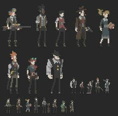 pixel art style characters in different poses