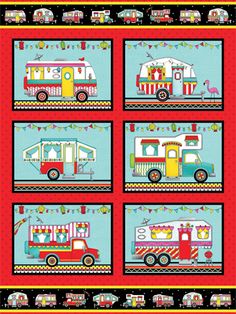 a quilt with different vehicles on the front and back, including an ice cream truck