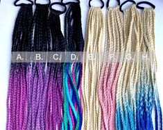 Pair of Colourful Synthetic Ombre Hair Braided Ponytail - Etsy UK Boho Hair Wrap, Latest Hair Braids, Kanekalon Braiding Hair, Diy Friendship Bracelets Tutorial, Bracelets Tutorial, Cute Ponytails