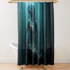 a woman is standing in the water shower curtain