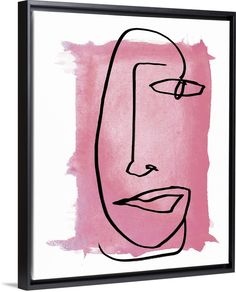 a pink and black painting with a face on it